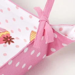 Corbeille à pain carré - tissu pois rose et imprimé cupcakes réversible - HOMESCAPES