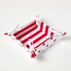 Corbeille à pain carré - tissu rayé rouge et imprimé cœur réversible - HOMESCAPES