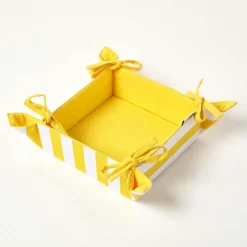 Corbeille à pain carré - tissu rayures jaune réversible - HOMESCAPES