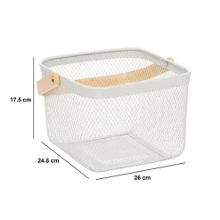 Corbeille carrée Mayaj en métal beige et blanc 26x24,5cm - Beige- 5five
