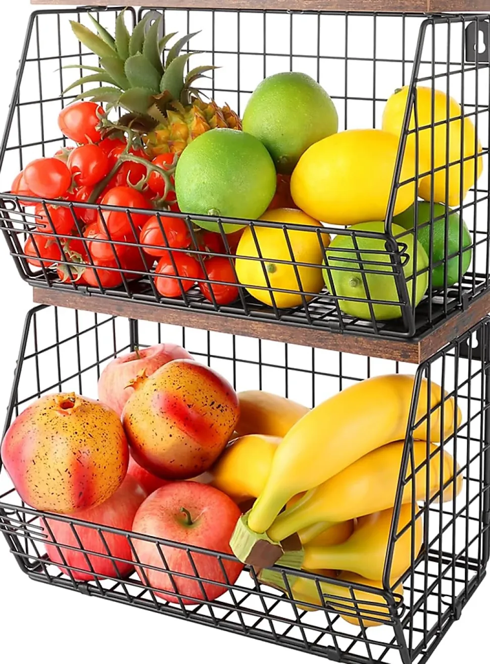 Corbeilles à Fruits Noires avec Couvercle en Bois Lot de 2