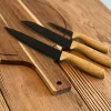 Couteau de cuisine en acier inoxydable et effet bois, 3 pièces