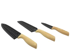 Couteau de cuisine en acier inoxydable et effet bois, 3 pièces