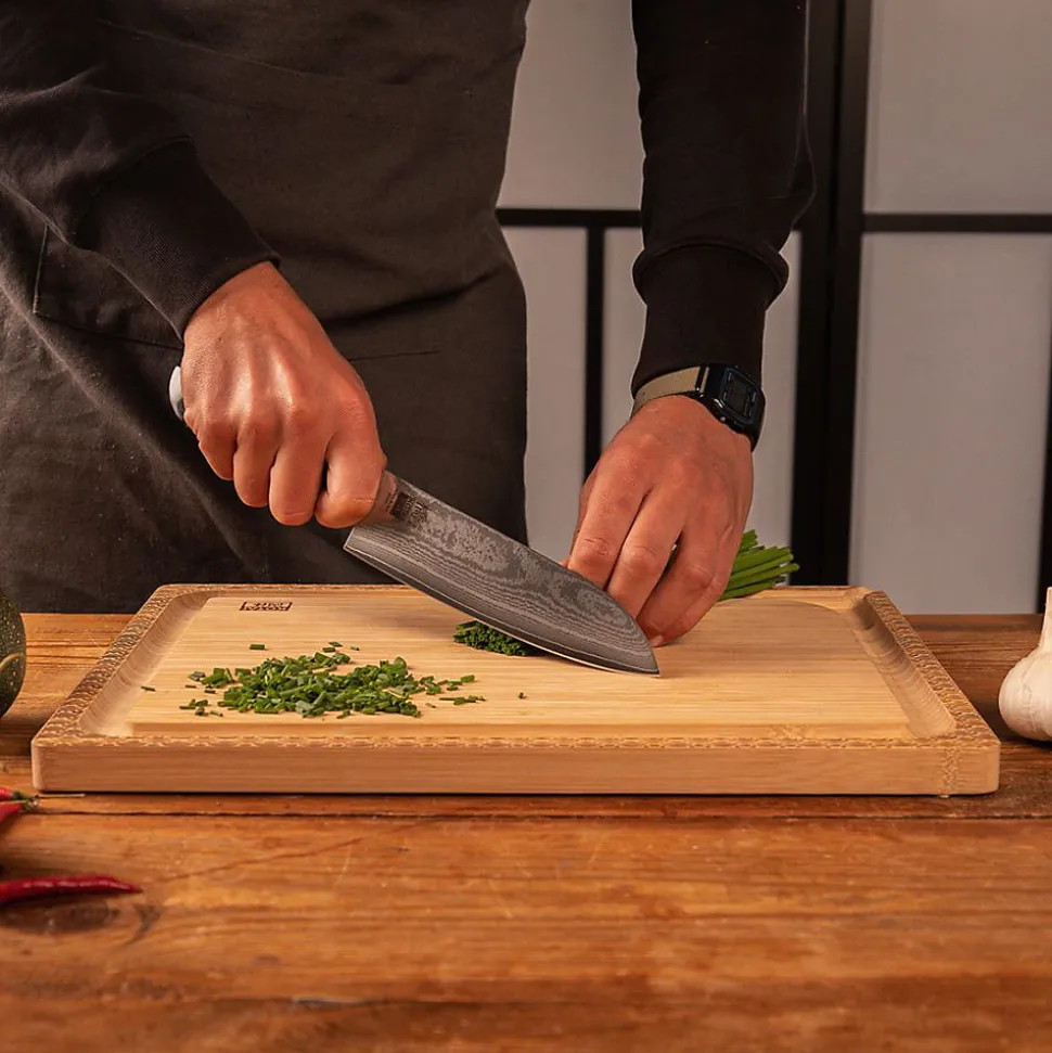 Couteau Santoku Hashi Damas Lame 18 cm - KOTAI - Couteau japonais Gris