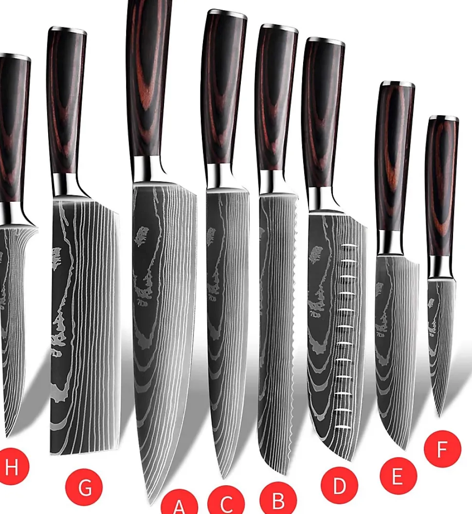 Couteaux de Cuisine Tranchants en Acier Inoxydable Multi-tailles avec Poignée Confortable