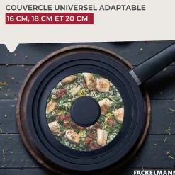 Couvercle de cuisson adaptable de 16 à 20 cm en verre et silicone Fackelmann