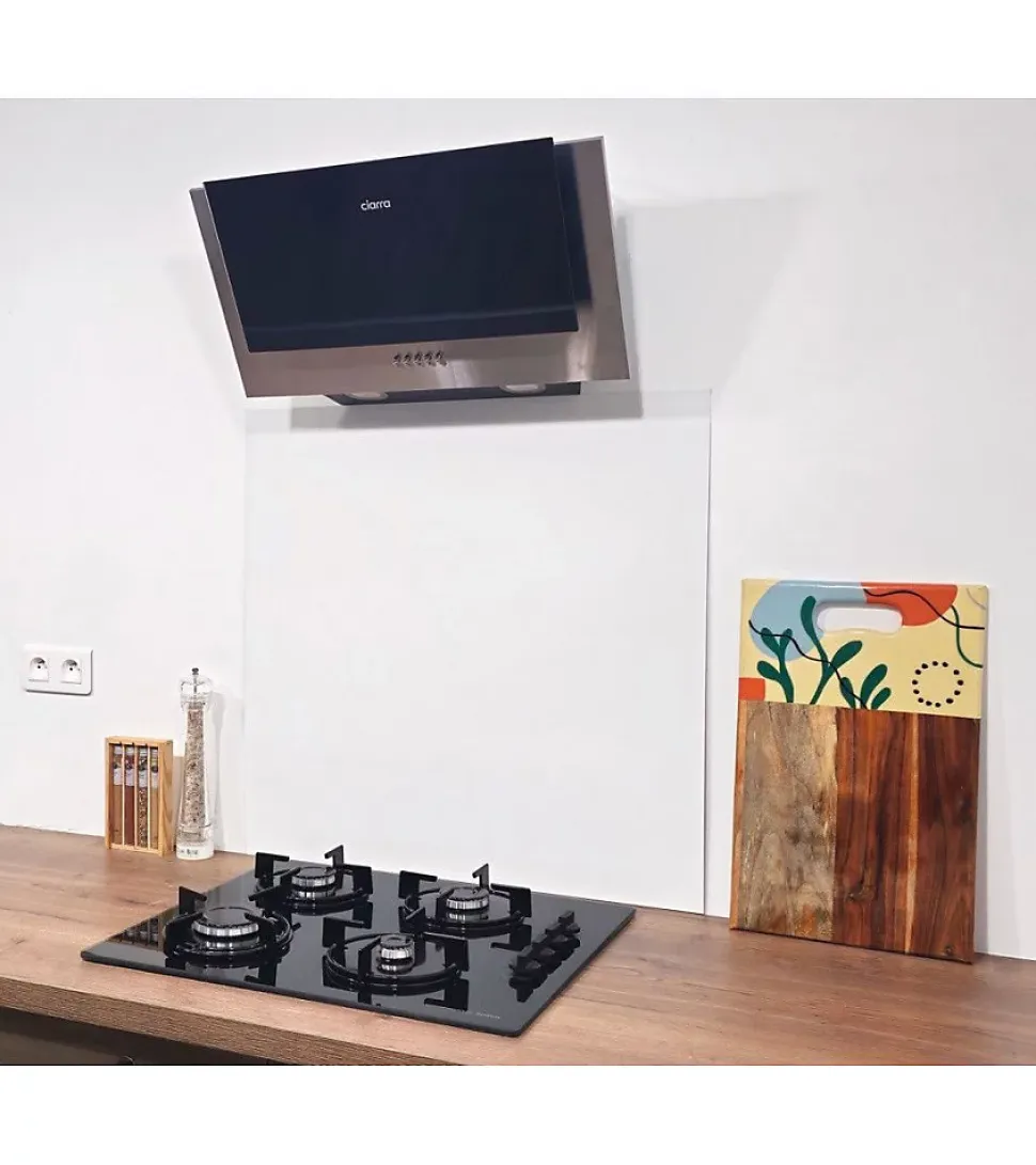 Crédence - Fond de hotte - Aluminium Blanc Signalisation RAL 9016 Brillant - H55cm x L100cm