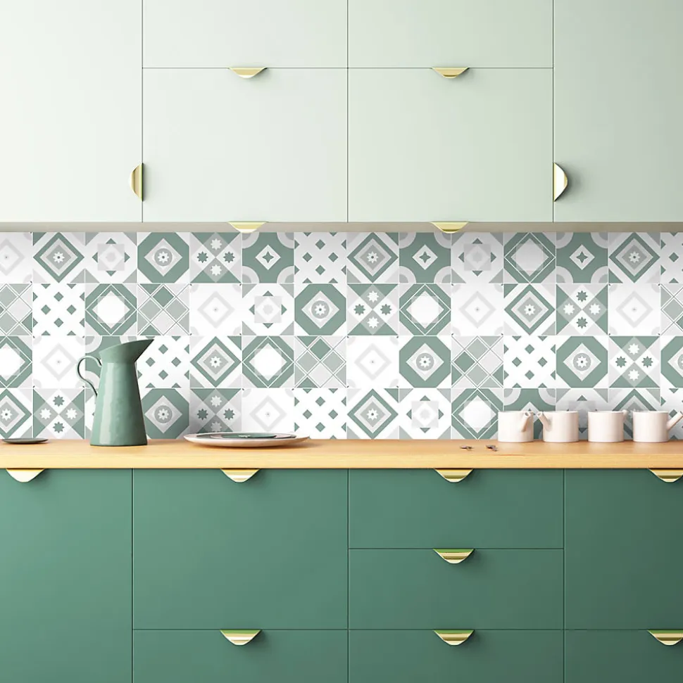 Crédence Adhésive Carreaux Vert Sauge 200 x 40 cm