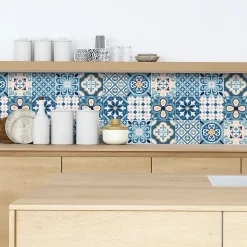 Crédence adhésive carreaux de ciment bleu et beige 60x100 cm