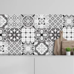 Crédence adhésive carreaux de ciment gris et blanc 40x100 cm