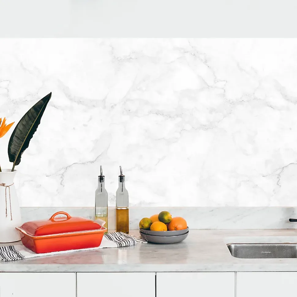 Crédence adhésive effet marbre blanc 30x70 cm