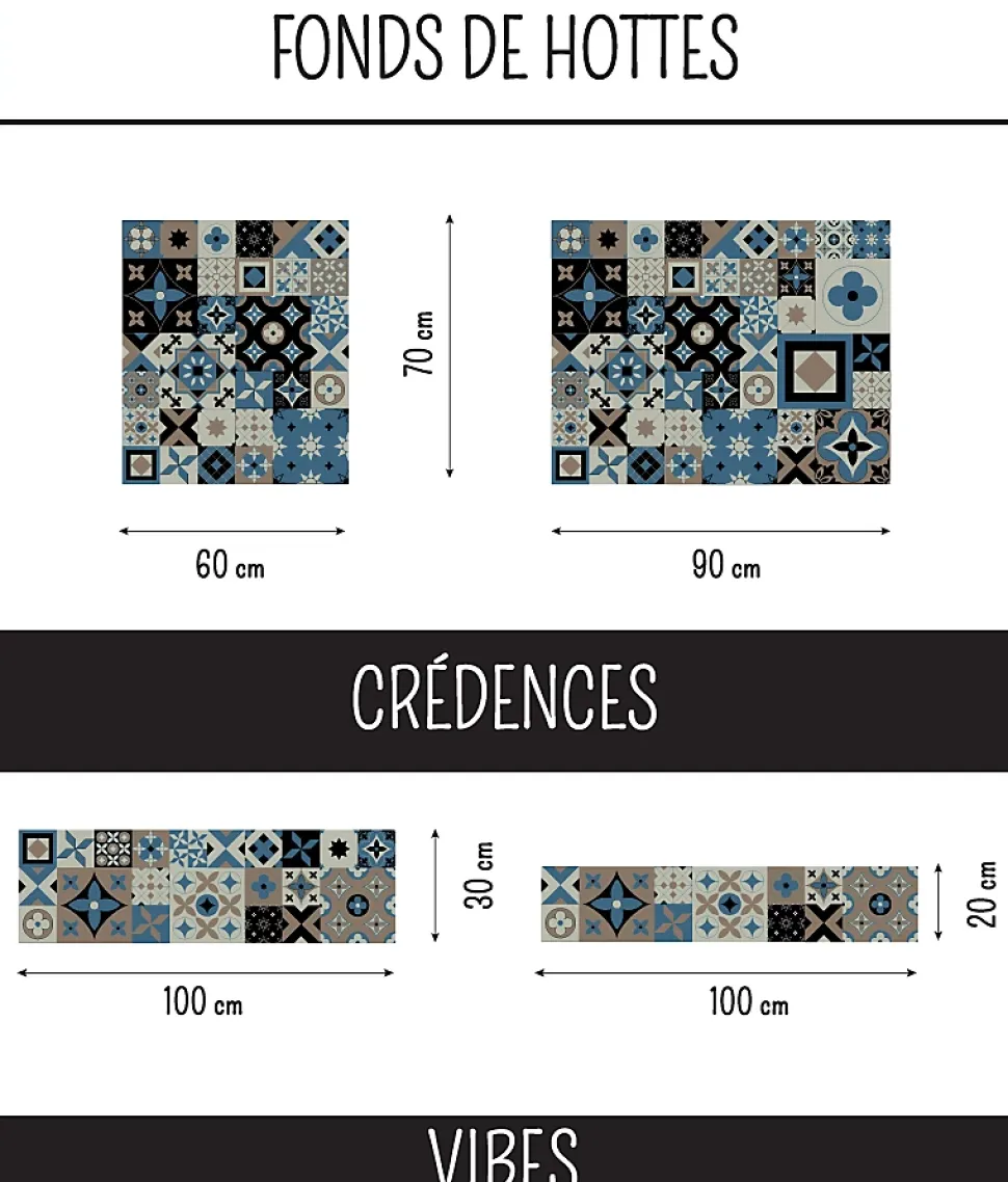 Crédence Alu Adhésive carreaux de ciment VIBES 100 cm x 20 cm Ma Nouvelle Déco