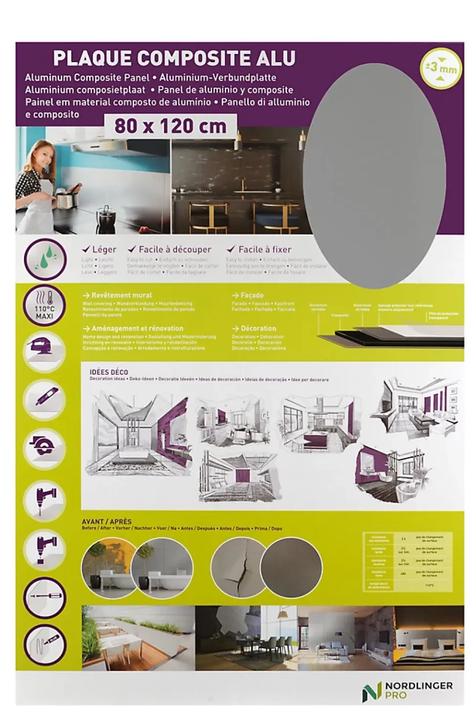 Crédence aluminium black silver 120 x 80 cm