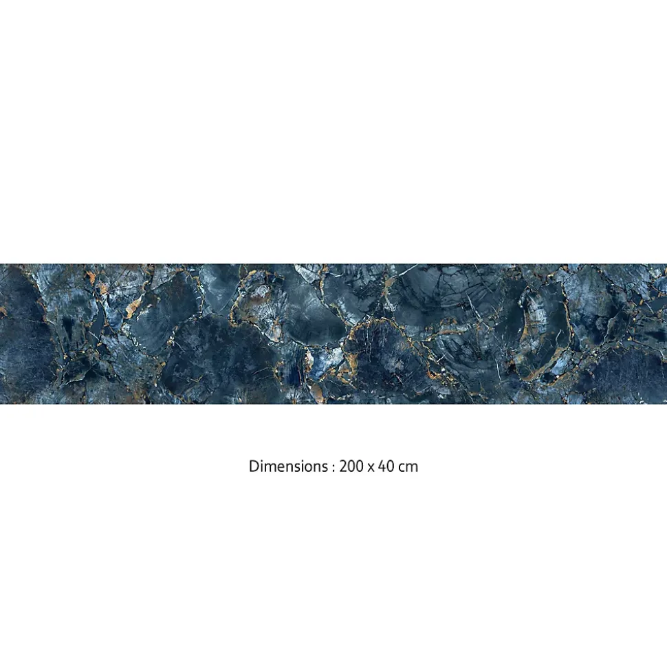 Crédence cuisine adhésive en vinyle imitation marbre bleu et or, 200 x 40 cm, design raccordable