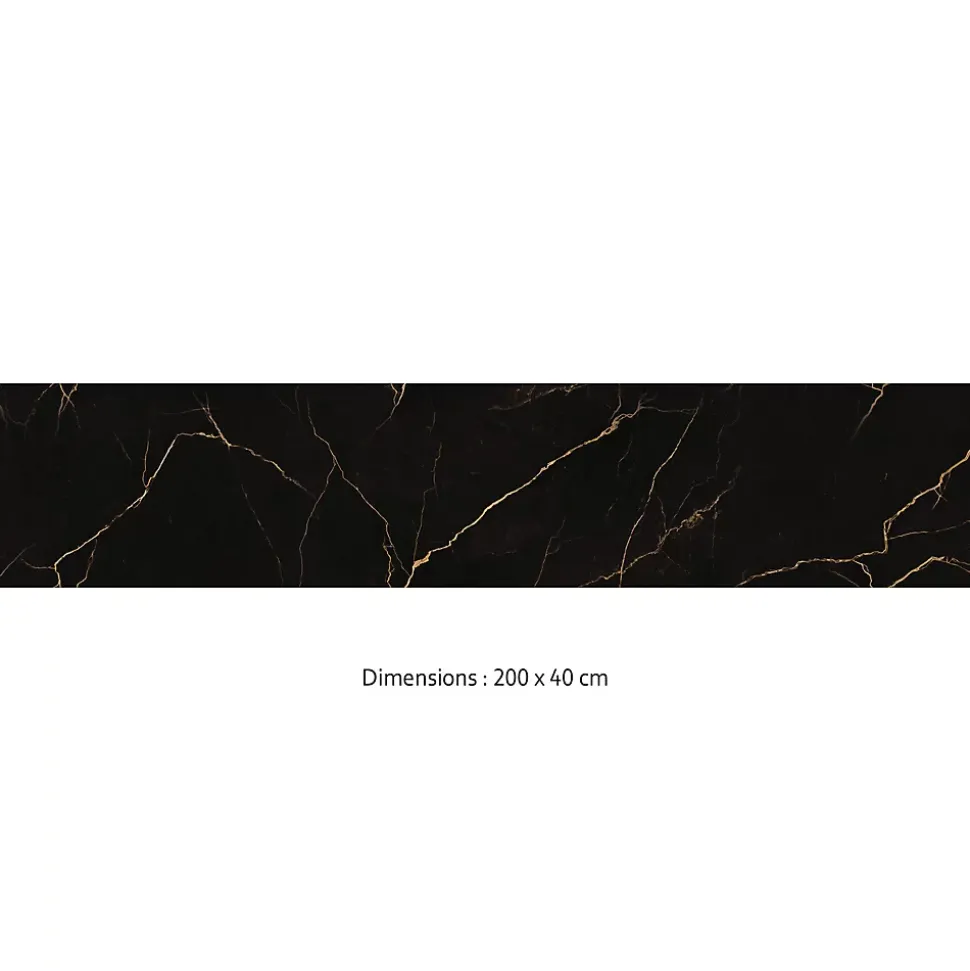 Crédence cuisine adhésive en vinyle imitation marbre noir et or, 200 x 40 cm, design raccordable