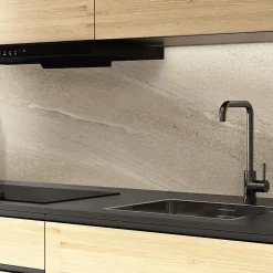 Crédence cuisine adhésive en vinyle imitation grès beige foncé, 200 x 40 cm, design raccordable