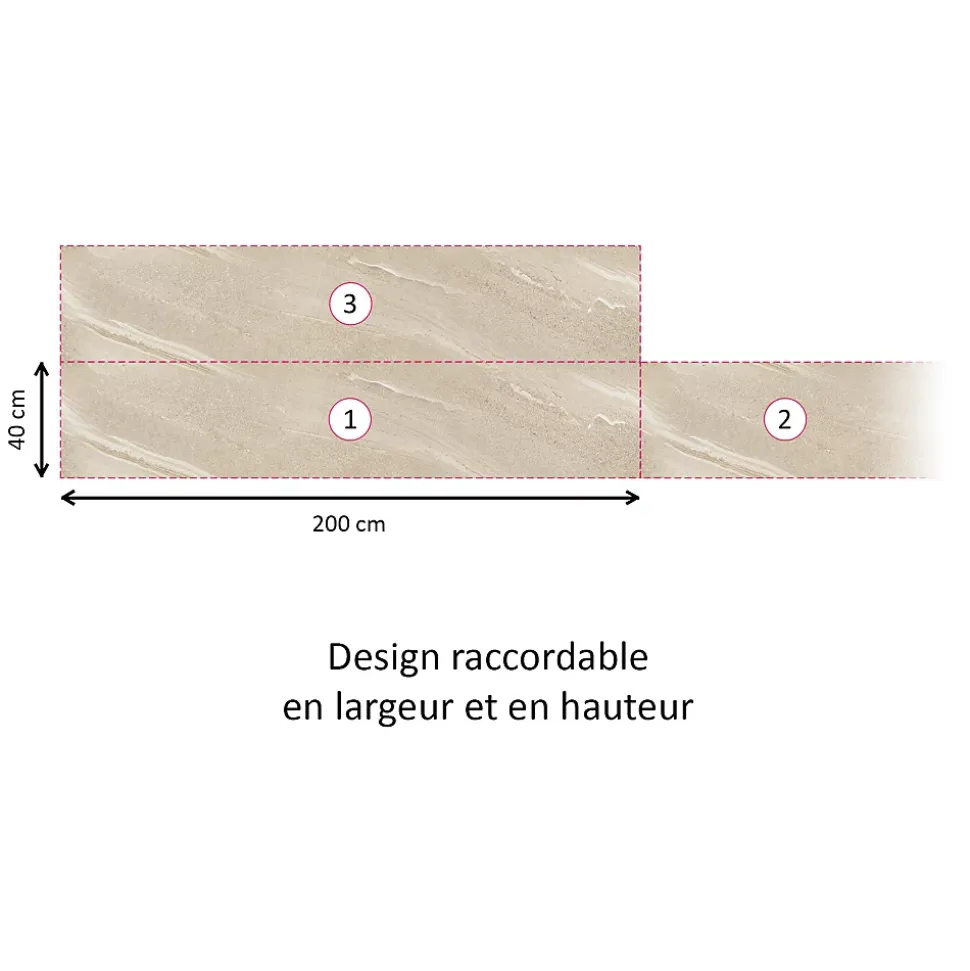 Crédence cuisine adhésive en vinyle imitation grès beige foncé, 200 x 40 cm, design raccordable