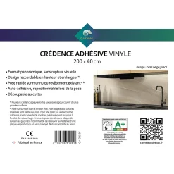 Crédence cuisine adhésive en vinyle imitation grès beige foncé, 200 x 40 cm, design raccordable