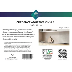 Crédence cuisine adhésive en vinyle imitation grès beige, 200 x 40 cm, design raccordable