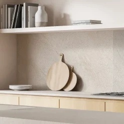 Crédence cuisine adhésive en vinyle imitation grès beige, 200 x 40 cm, design raccordable