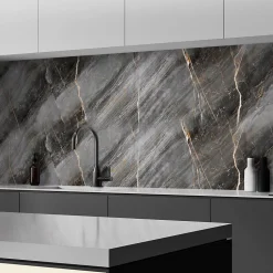 Crédence cuisine adhésive en vinyle imitation marbre gris et or, 200 x 40 cm, design raccordable