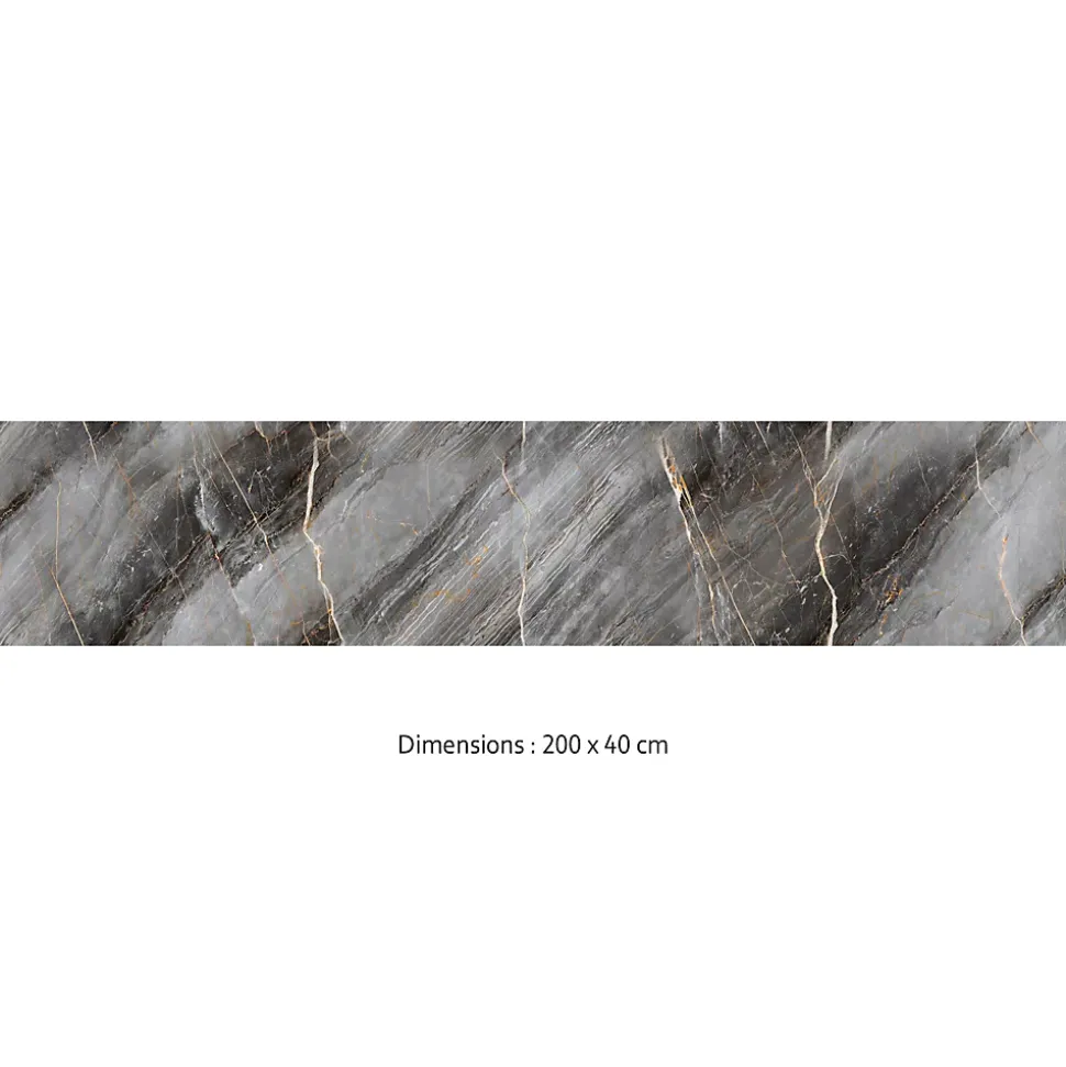 Crédence cuisine adhésive en vinyle imitation marbre gris et or, 200 x 40 cm, design raccordable