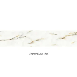 Crédence cuisine adhésive en vinyle imitation onyx blanc et or, 200 x 40 cm, design raccordable