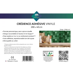 Crédence cuisine adhésive en vinyle effet zellige vert, 200 x 40 cm, design raccordable