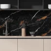 Crédence cuisine adhésive en vinyle imitation marbre Portoro noir et or, 200 x 40 cm, design raccordable