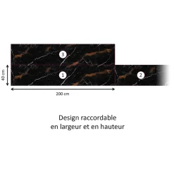 Crédence cuisine adhésive en vinyle imitation marbre Portoro noir et or, 200 x 40 cm, design raccordable