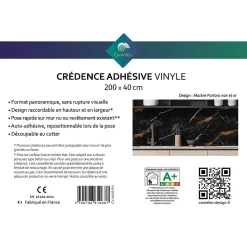 Crédence cuisine adhésive en vinyle imitation marbre Portoro noir et or, 200 x 40 cm, design raccordable