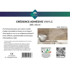 Crédence cuisine adhésive en vinyle imitation marbre brun, 200 x 40 cm, design raccordable