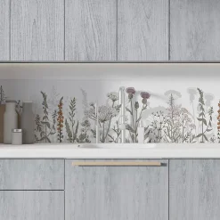 Crédence cuisine adhésive en vinyle modèle DOUCEUR CHAMPETRE, 200 x 40 cm, design raccordable