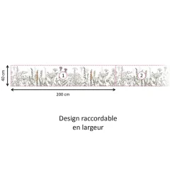 Crédence cuisine adhésive en vinyle modèle DOUCEUR CHAMPETRE, 200 x 40 cm, design raccordable