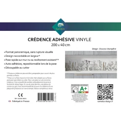 Crédence cuisine adhésive en vinyle modèle DOUCEUR CHAMPETRE, 200 x 40 cm, design raccordable