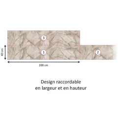 Crédence cuisine adhésive en vinyle imitation marbre beige et brun, 200 x 40 cm, design raccordable