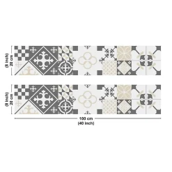 Crédence cuisine en aluminium - effet carreaux de ciment gris - 200x20 cm (en 2 bandeaux)