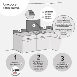 Crédence cuisine en aluminium - effet carreaux de ciment gris - 200x20 cm (en 2 bandeaux)