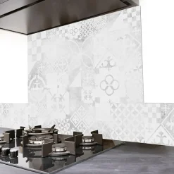 Crédence cuisine en aluminium - effet carreaux de ciment gris - 200x20 cm (en 2 bandeaux)