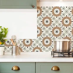 Crédence cuisine en aluminium - effet carreaux de ciment marron et vert - 180x20 cm (en 2 bandeaux)