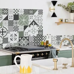 Crédence cuisine en aluminium - effet carreaux de ciment vert - 300x20 cm (en 3 bandeaux)