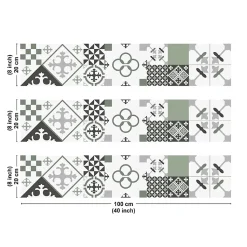 Crédence cuisine en aluminium - effet carreaux de ciment vert - 300x20 cm (en 3 bandeaux)