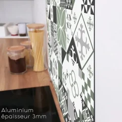 Crédence cuisine en aluminium - effet carreaux de ciment vert - 240x50 cm (en 2 bandeaux)
