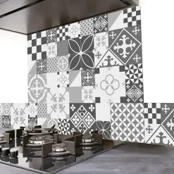 Crédence cuisine en aluminium - effet carreaux de ciment gris - 200x20 cm (en 2 bandeaux)