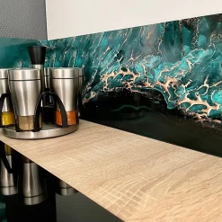 Crédence cuisine en aluminium - effet marbre bleu - 300x20 cm (en 3 bandeaux)