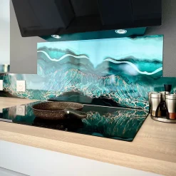 Crédence cuisine en aluminium - effet marbre bleu - 300x20 cm (en 3 bandeaux)