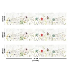 Crédence cuisine en aluminium - motif floral marron - 300x20 cm (en 3 bandeaux)