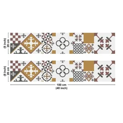 Crédence cuisine en aluminium - effet carreaux de ciment orange - 200x20 cm (en 2 bandeaux)