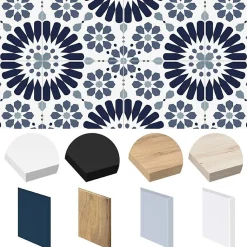 Crédence cuisine en aluminium - effet carreaux de ciment bleu - 240x50 cm (en 2 bandeaux)