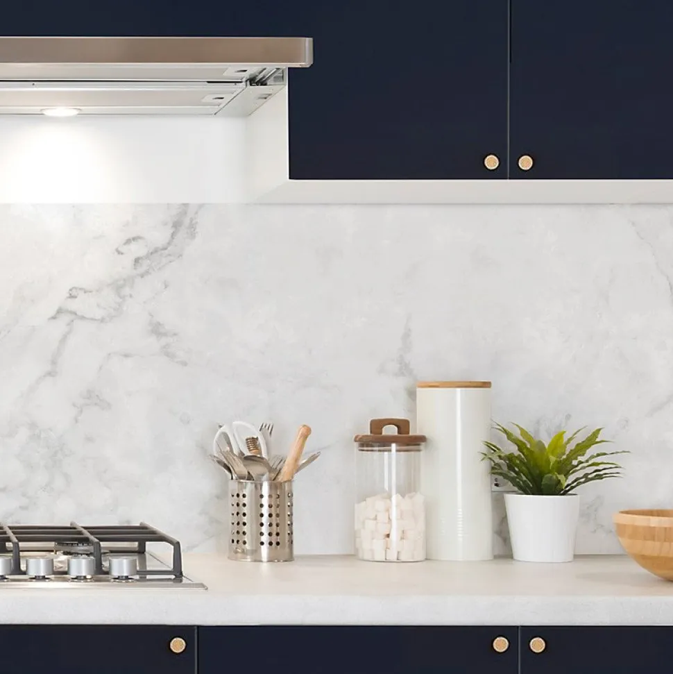 Crédence cuisine en aluminium - effet marbre blanc - 360x50 cm (en 3 bandeaux)